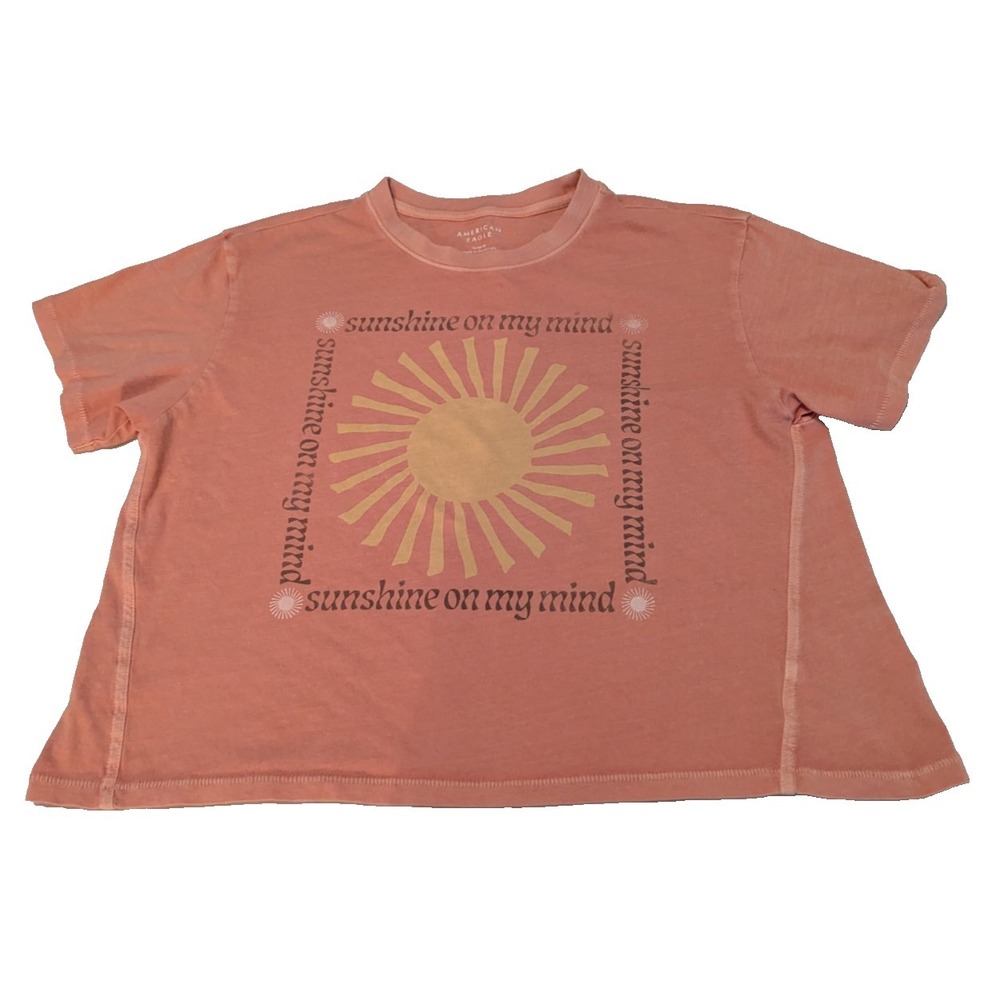 American Eagle Outfitters Women's Crop Top Y2K‎ Pink Sunshine on My Mind Shirt S